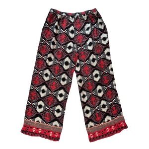Wide Leg Loose Fit Palazzo Pants M Red Black Geometric Floral Bohemian‎ Artsy